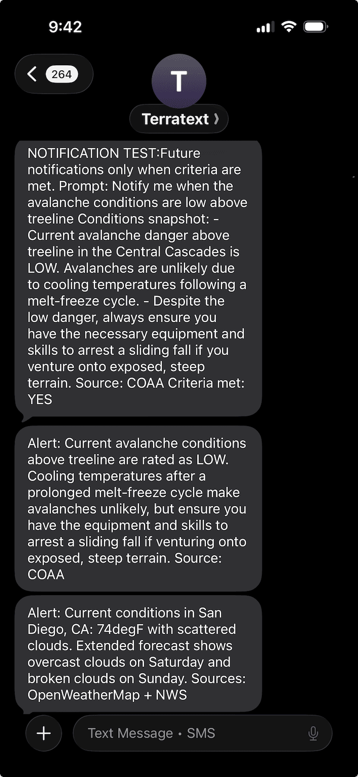 Notification example from TerraText